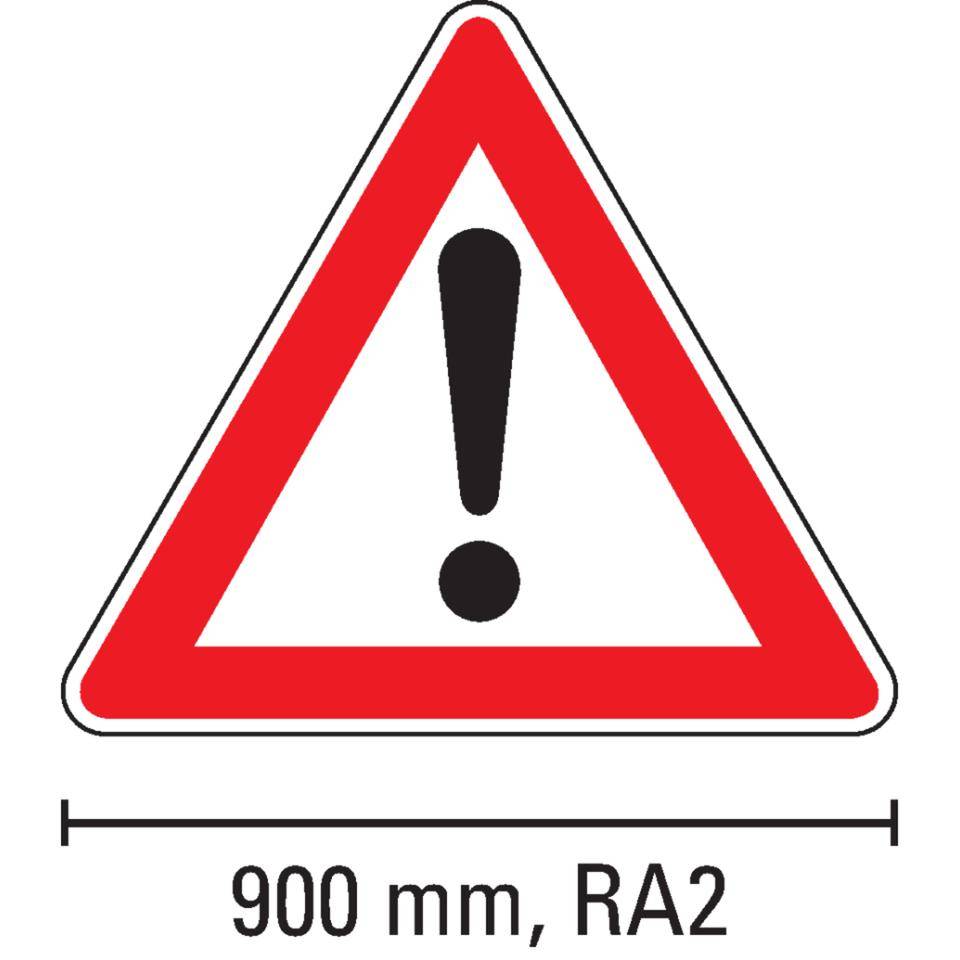 Verkehrszeichen Gefahrenstelle, Nr.101, Aluminium RA2, reflektierend, SL 900mm, DIN 67520, nach StVO