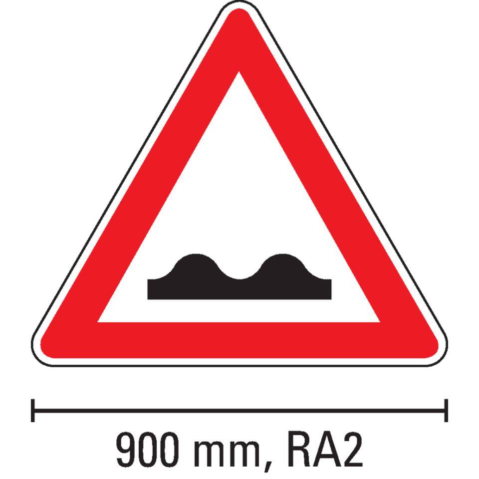 Verkehrszeichen Unebene Fahrbahn, Nr.112, Aluminium RA2, reflektierend, SL 900mm, DIN 67520, nach StVO