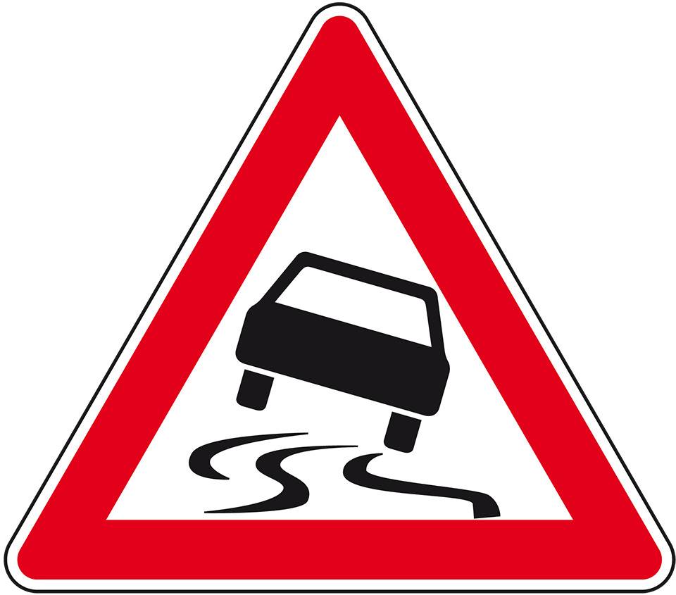 Verkehrszeichen Schleuder- oder Rutschgefahr, Nr.114, Alu RA0, reflektierend, SL 900mm, DIN 67520