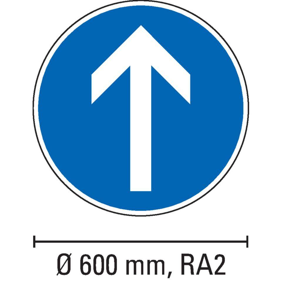 Verkehrszeichen Fahrtrichtung geradeaus, Nr.209-30, Aluminium RA2, reflektierend, Ø 600mm, DIN 67520, nach StVO