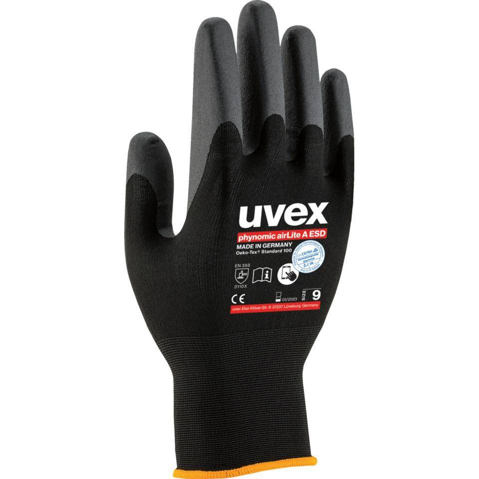 uvex ESD-Schutzhandschuh phynomic airLite A, Kategorie II, schwarz, Größe 6
