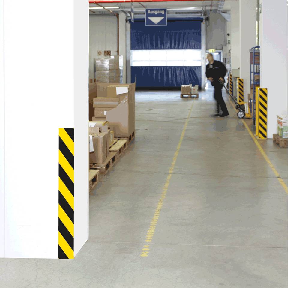 Warnmarkierungsband, linksweisend, gelb/schwarz, Gewebefolie, 100mm, 50m/Rolle, ASR A1.3