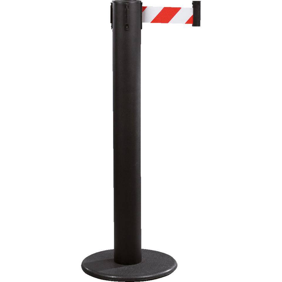 RS-GUIDESYSTEMS Gurtpfosten Indoor, schwarz, Stahl, Gurt r/w schraffiert, 50mm, 9m
