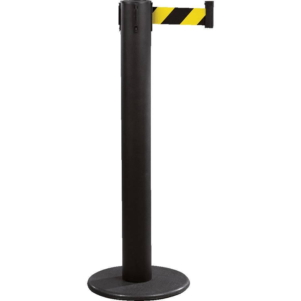 RS-GUIDESYSTEMS Gurtpfosten Indoor, schwarz, Stahl, Gurt ge/s schraffiert, 50mm, 9m