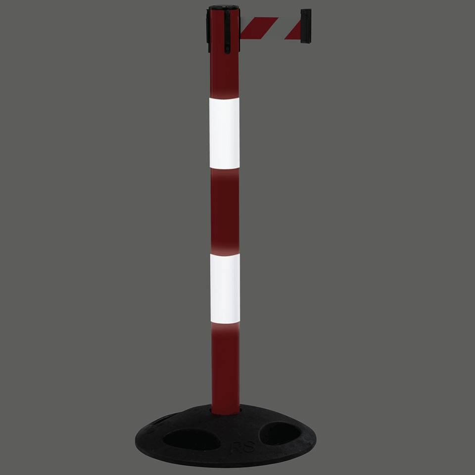 RS-GUIDESYSTEMS Gurtpfosten Outdoor, rot, mit 2 Reflexstreifen, Gurt r/w, 50mm, 4m