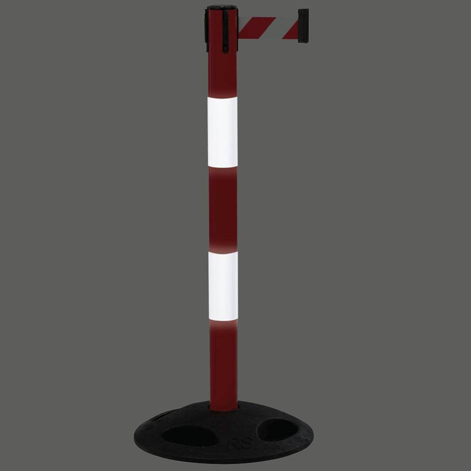 RS-GUIDESYSTEMS Gurtpfosten Outdoor, rot, mit 2 Reflexstreifen, Gurt r/w, 50mm, 4m