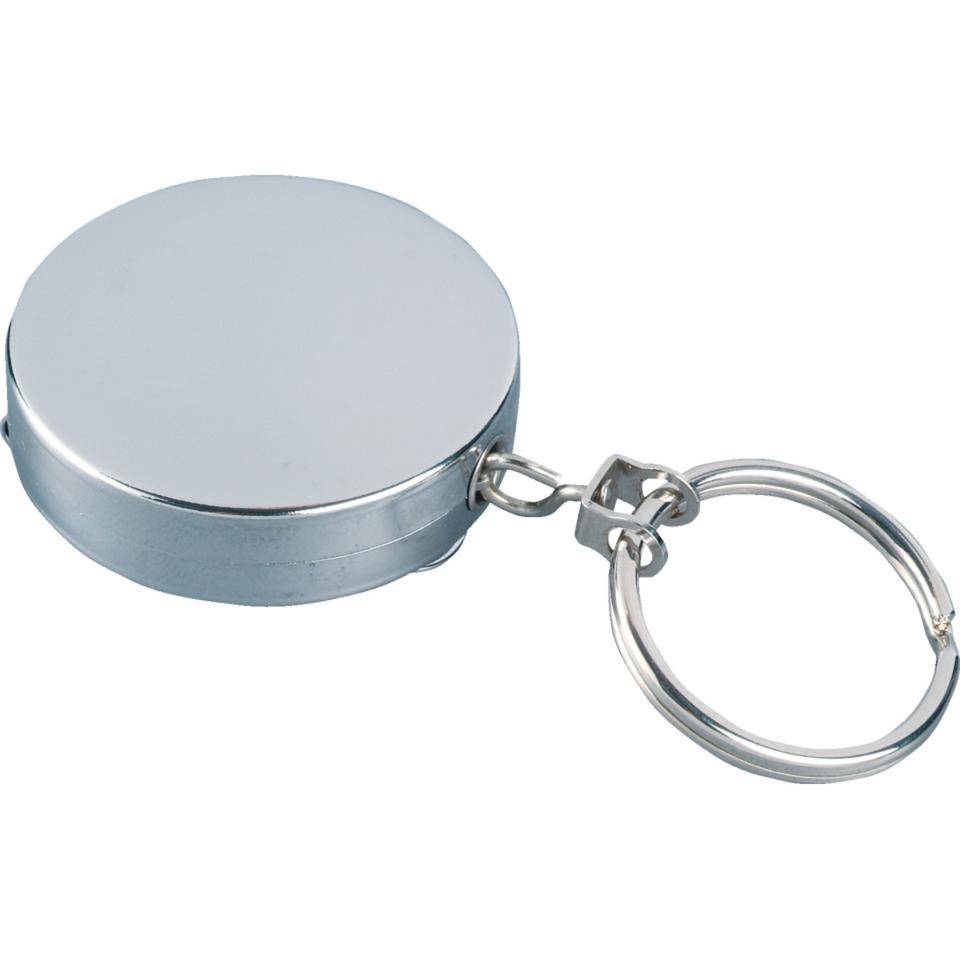 Gürtel-Clip, mit Nylonschnur ca. 40cm, Metall vernickelt, Ø 28mm, 10/VE