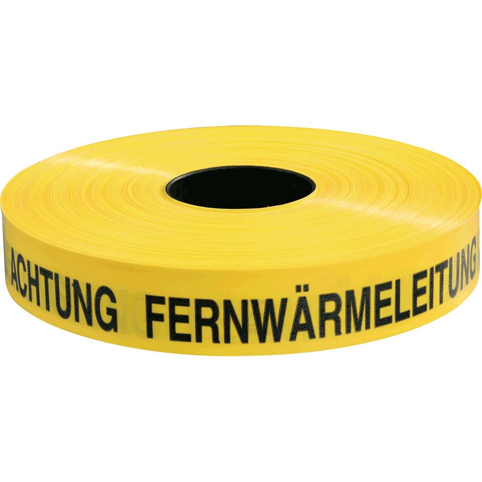 Trassenwarnband Achtung Fernwärmeleitung, gelb, Polyethylen, 40mm, 250m/Rolle