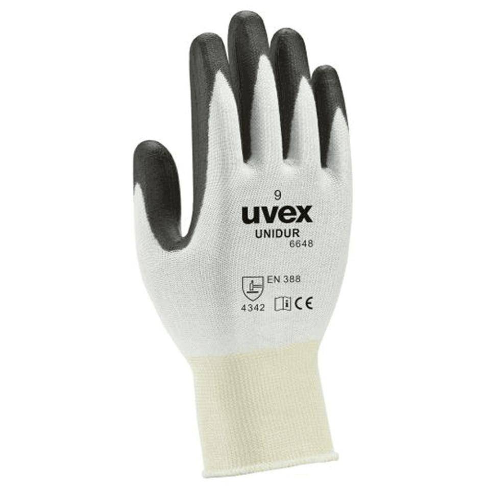 uvex Schnittschutz-Handschuh unidur 6648, Kategorie II, weiß/schwarz, Größe 7