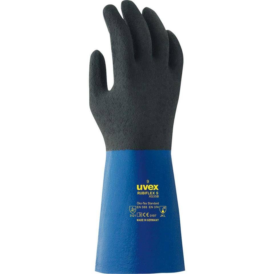 uvex Handschuh Rubiflex S XG35B, Kategorie II, schwarz/blau, 350mm, Größe 10