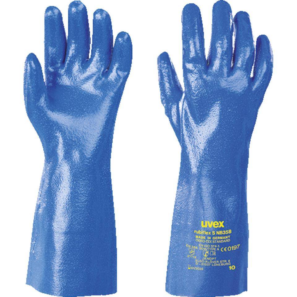 uvex Chemikalien-Handschuh Rubiflex S NB35B, Kategorie III, blau, 350mm, Größe 8