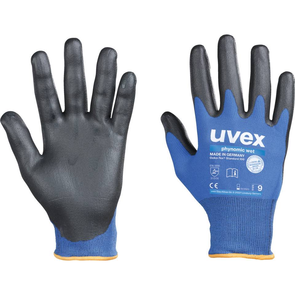 uvex Schutzhandschuh phynomic wet 60060, Kategorie II, blau/anthrazit, 240mm, Größe 9