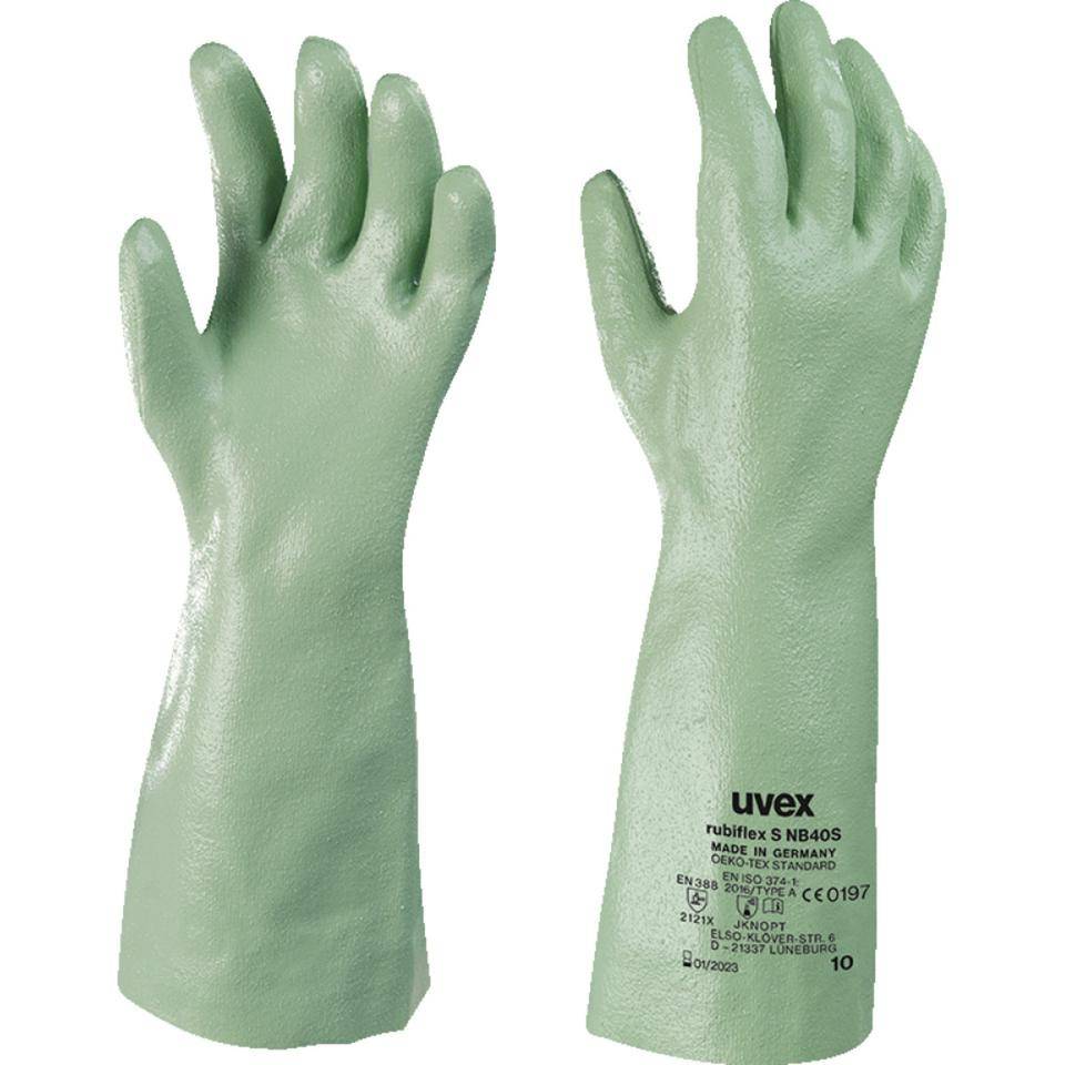 uvex Chemikalienschutz-Handschuh Rubiflex NB 40 S, Kategorie III, grün, Größe 9