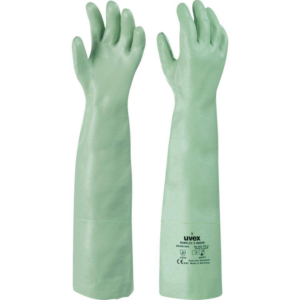uvex Chemikalienschutz-Handschuh Rubiflex NB 60 S, Kategorie III, grün, Größe 9
