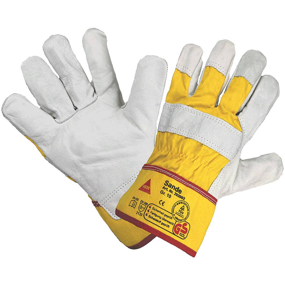 Arbeitshandschuh SANDE,Kategorie II,mit Stulpe,Rindnarbenleder,260mm,Größe 10
