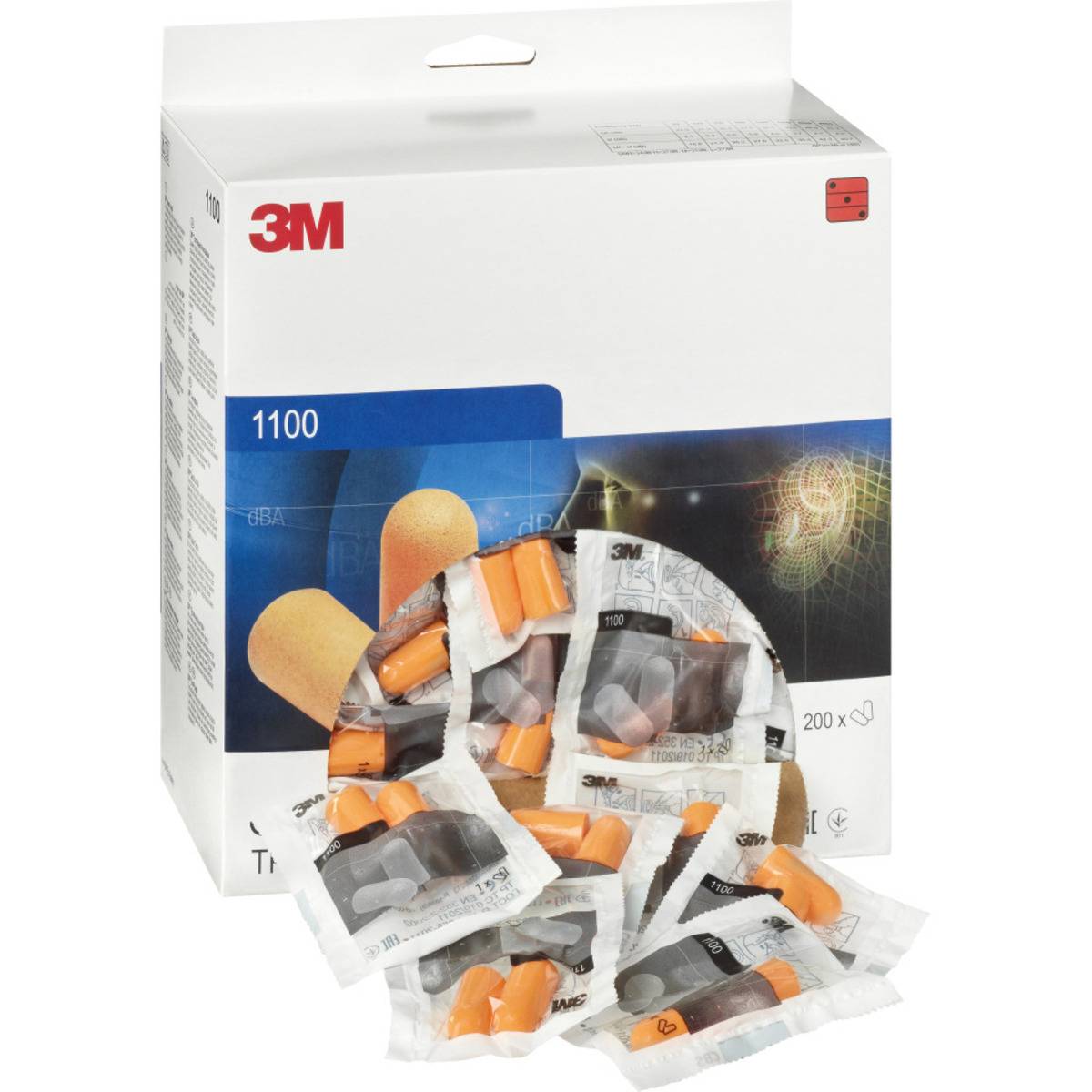3M Gehörschutzstöpsel 1100, Kat.III, EN 352-2, orange, Schaumstoff, 200 Paar/Box