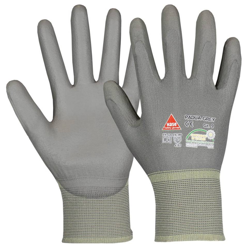 Schutzhandschuh PADUA, Kategorie II, grau, Nylon/Polyurethan, 250mm, Größe 8