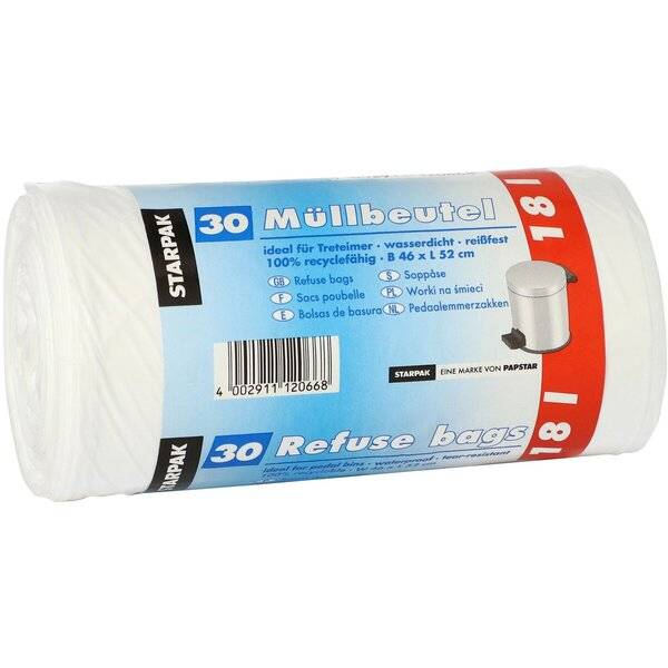 Müllbeutel - 18 L LDPE weiß 30 Stück.