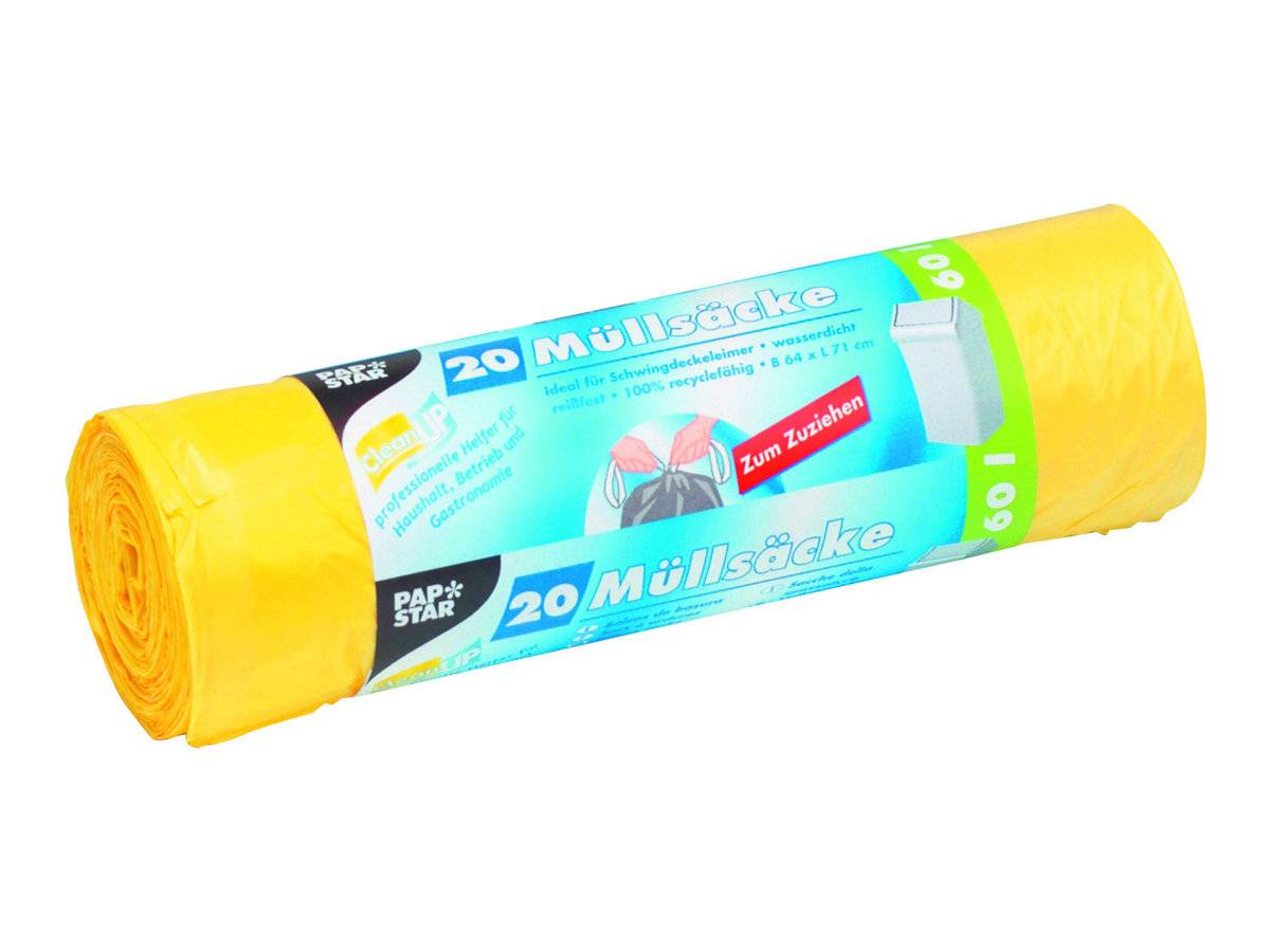 PAPSTAR - Müllbeutel - Zugschnur - 60 L - Polyethylen hoher Dichte (HDPE)