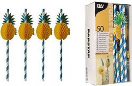 PAPSTAR Papier-Trinkhalm ''Pineapple'', 200 mm, blau/weiß aus Papier, Länge: 200 mm, Durchmesser: 6 mm, nachhaltig