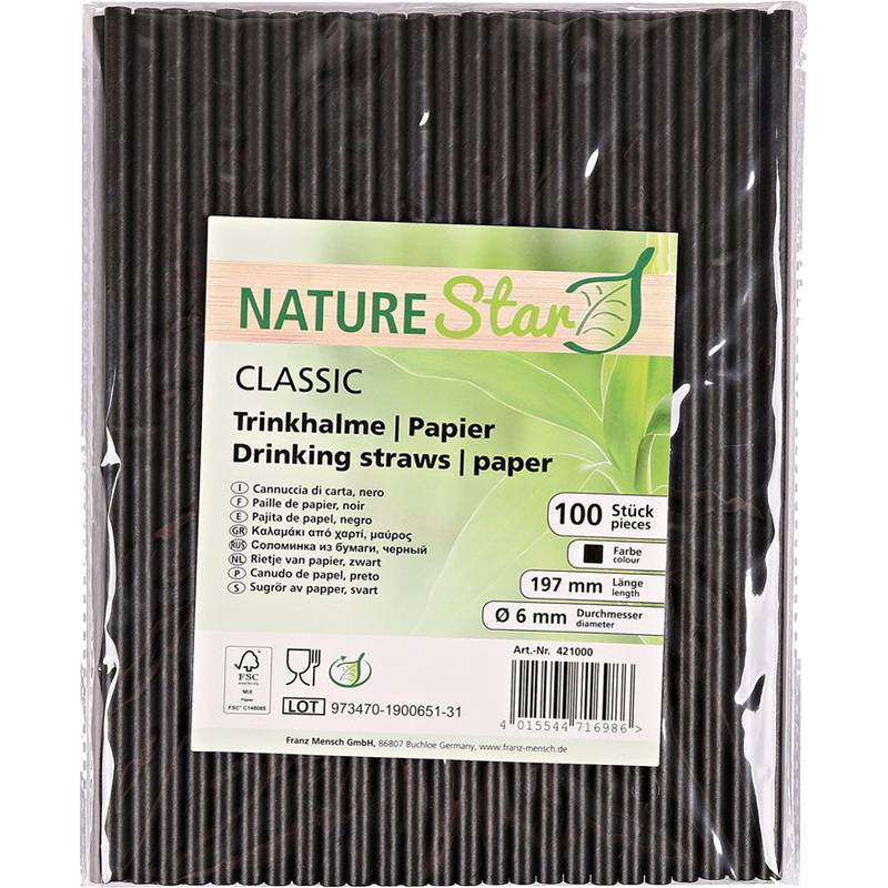 NATURE Star Papier-Trinkhalm Classic, 197 mm, schwarz