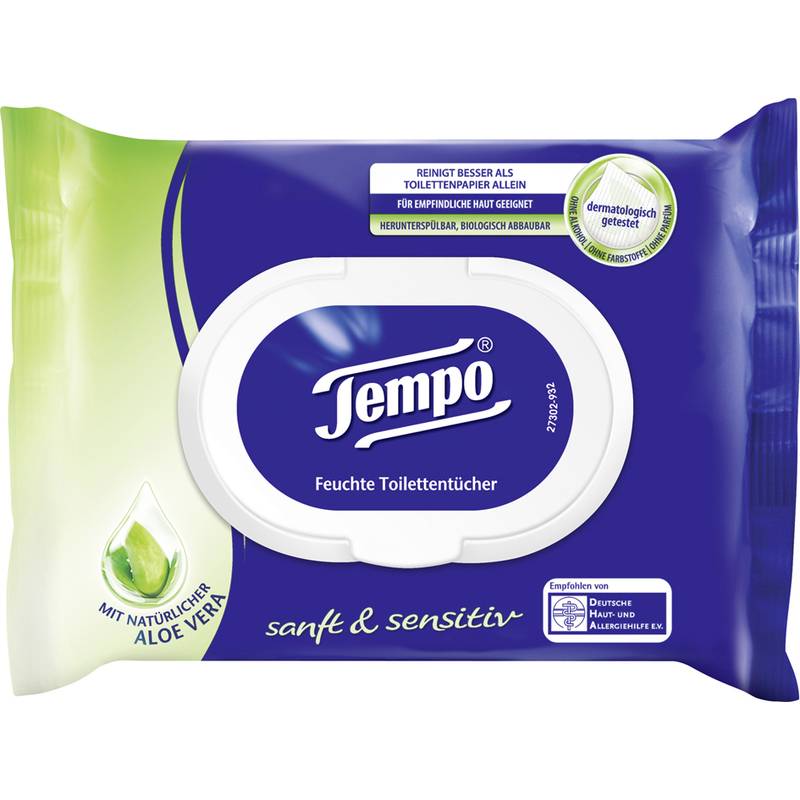 Tempo Feuchte Toilettentücher sanft & sensitiv,mit Aloe Vera