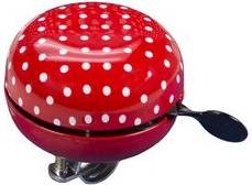 FISCHER Fahrradlenker-Klingel Maxi Pünktchen, rot/weiß Glockengehäuse mit 80 mm Durchmesser, mit Halterung,