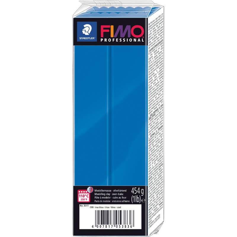 Packung mit Staedtler FIMO Professional Modelliermasse, blau, 454 g (1 lb) Block in einer transparenten Einzelhandelsverpackung