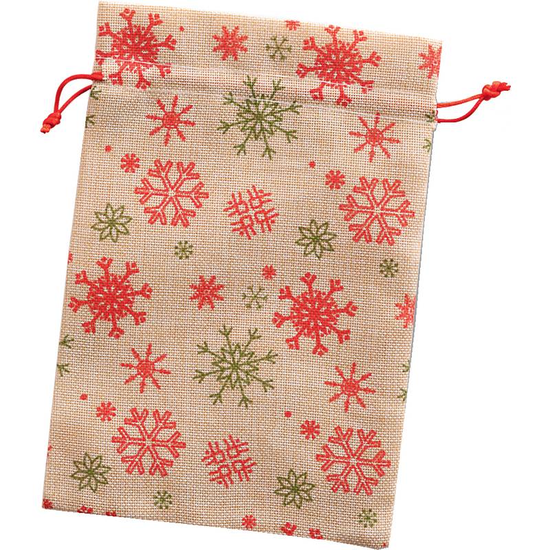 folia Beutel in Juteoptik, natur mit Schneeflocke