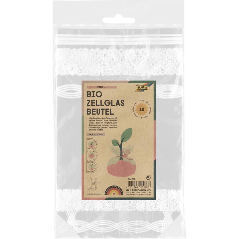 Durchsichtige wieder verschließbare Plastiktüte mit „BIO ZELLGAS BEUTEL