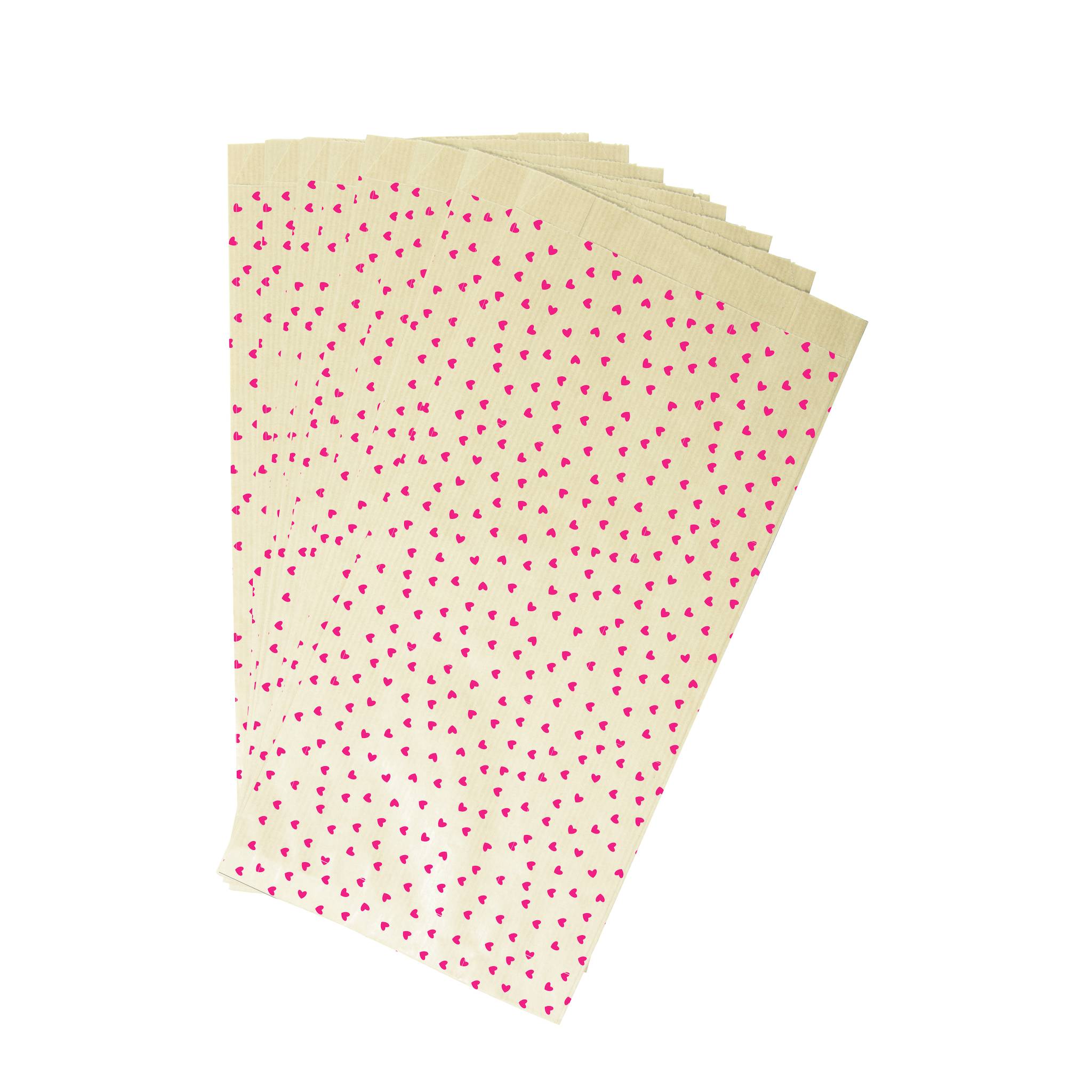 Clairefontaine Pkg 50 Geschenktüten Kraft, 11x21+5cm, Herzen Kartonbraun 394106C