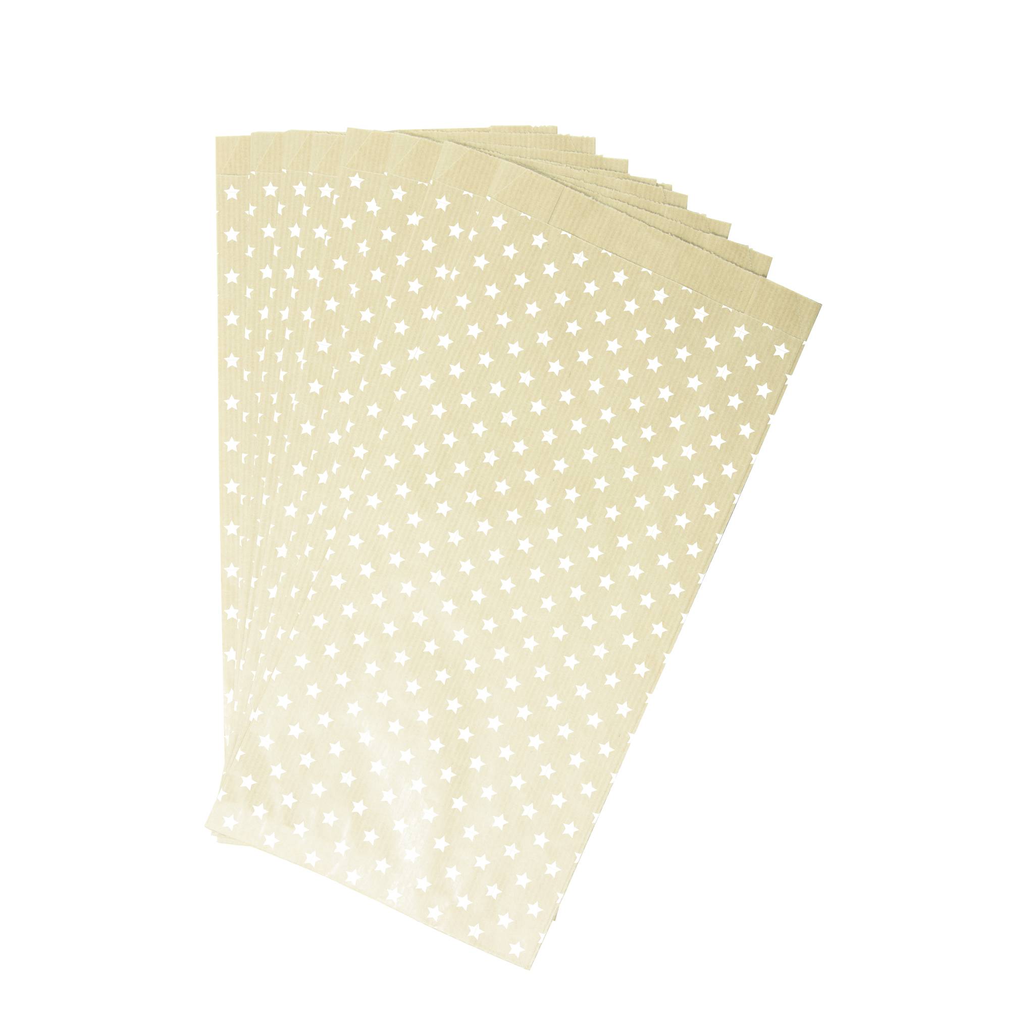 Clairefontaine Pkg 50 Geschenktüten Kraft, 15x31+6cm, Sterne Kartonbraun 394107C