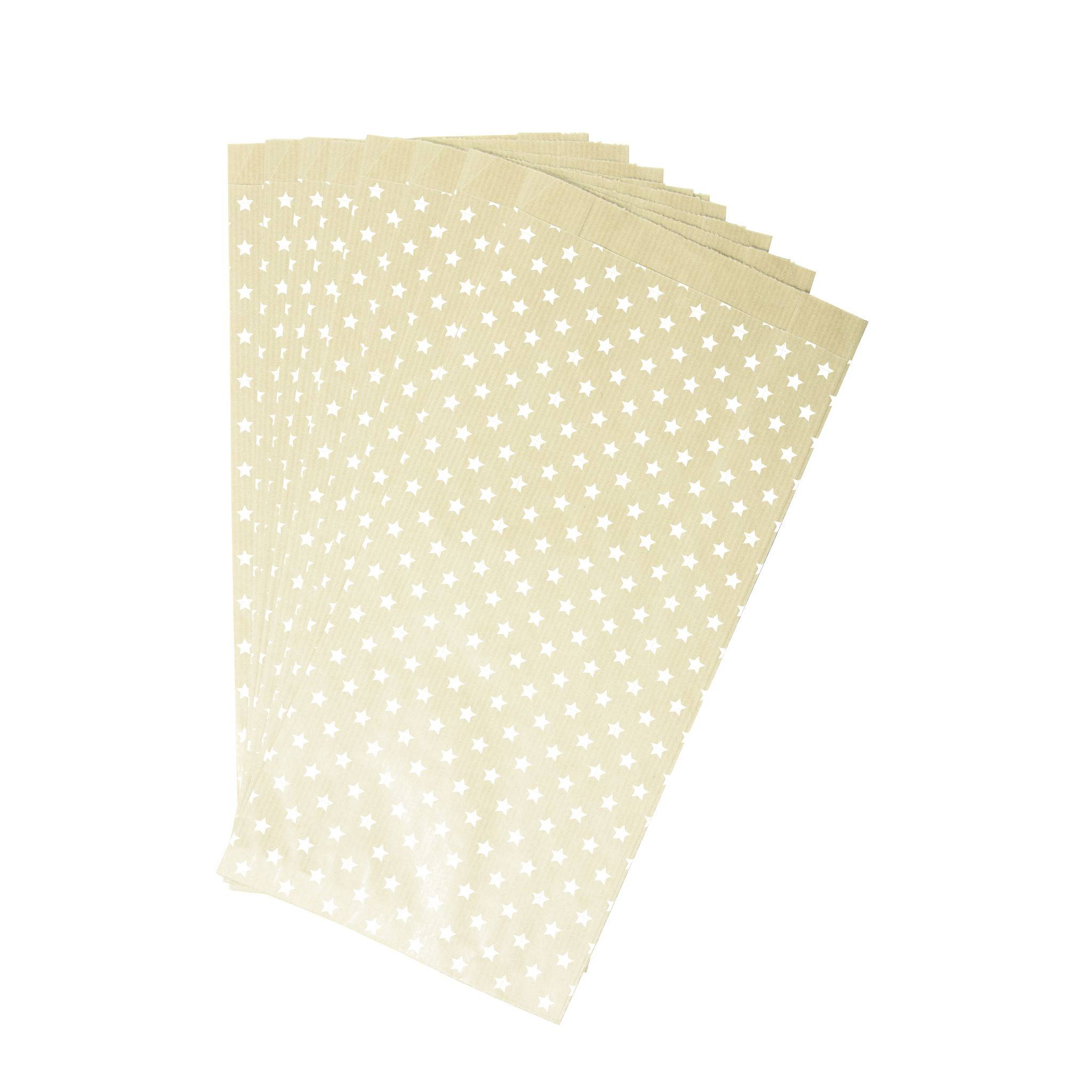 Clairefontaine Pkg 50 Geschenktüten Kraft, 15x31+6cm, Sterne Kartonbraun 394107C