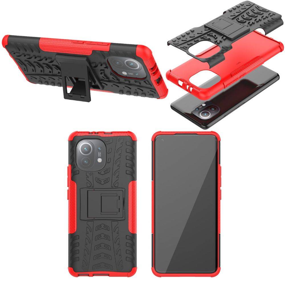 Für Xiaomi Mi 11 Hybrid Case 2teilig Outdoor Rot Handy Tasche Hülle Cover Schutz