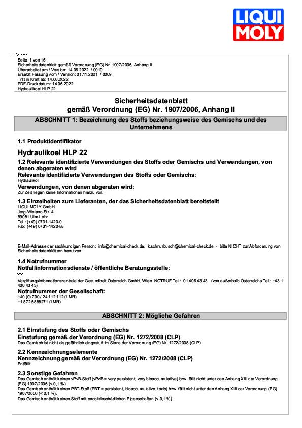 Hydrauliköl HLP 22 ISO VG 22 1l Kanister LIQUI MOLY