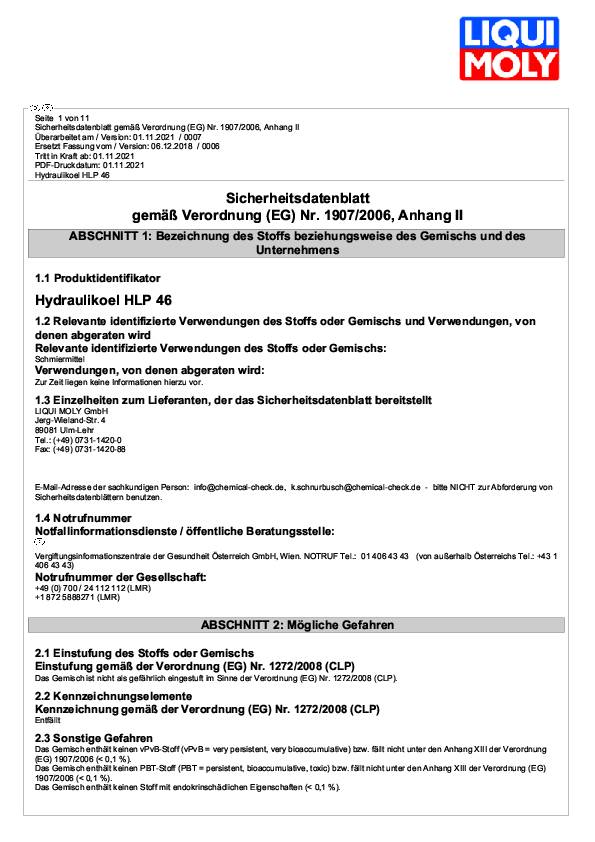 Hydrauliköl HLP 46 ISO VG 46 1l Kanister LIQUI MOLY