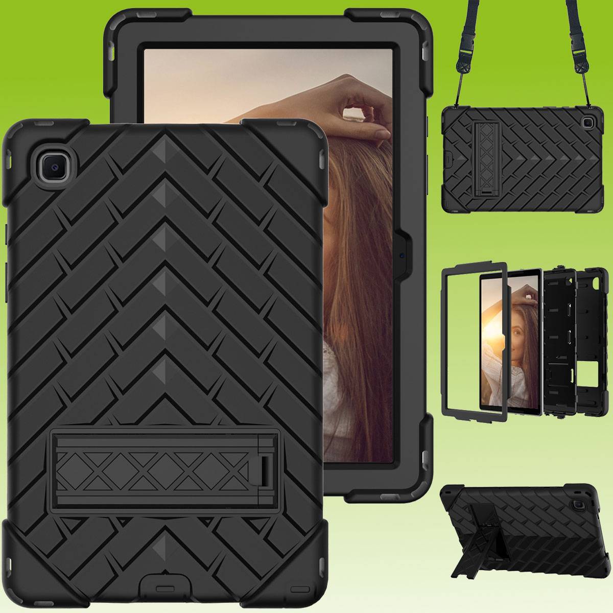 Für Tablet aufstellbare Shockproof Hybrid Tasche mit Band Etuis Cover Case Schutz Robust Neu