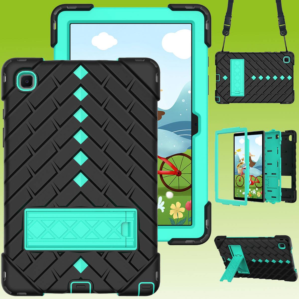 Für Tablet aufstellbare Shockproof Hybrid Tasche mit Band Etuis Cover Case Schutz Robust Neu