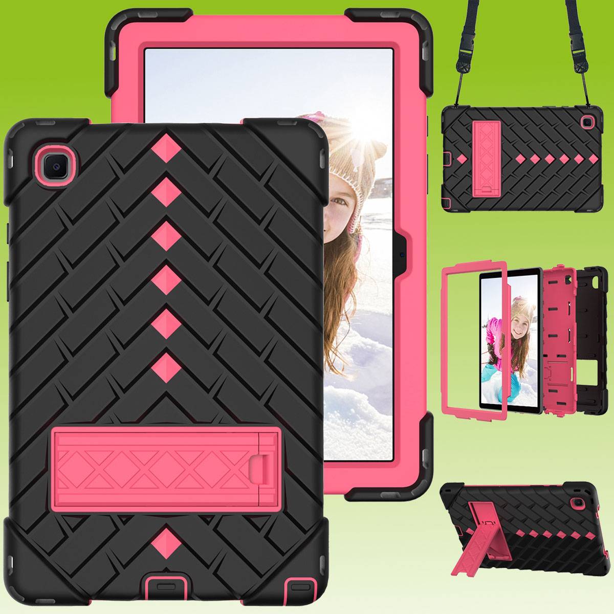 Für Tablet aufstellbare Shockproof Hybrid Tasche mit Band Etuis Cover Case Schutz Robust Neu