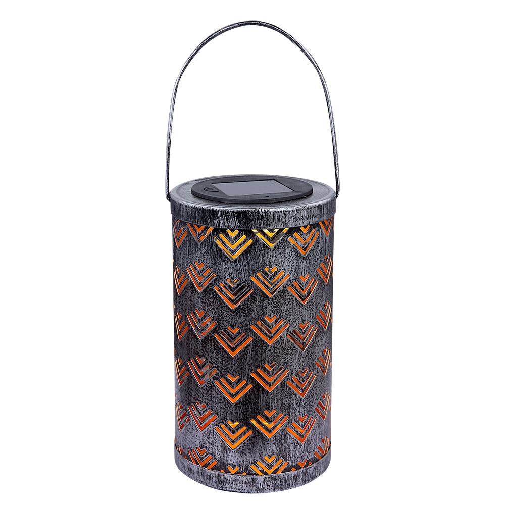 Solarleuchte Laterne Solarlaterne silber antik Außenleuchte Laterne Lichteffekt, Dekorstanzungen, Metall, 1x LED 0,06W warmweiß, DxH 11x19 cm