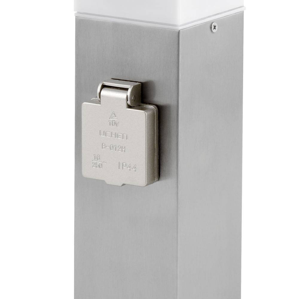 Standleuchte Außen mit Steckdose Aussenleuchte mit Steckdose Gartensteckdose mit Licht, 2x Steckdose Stahl, 1x E27, H 36 cm, Garten