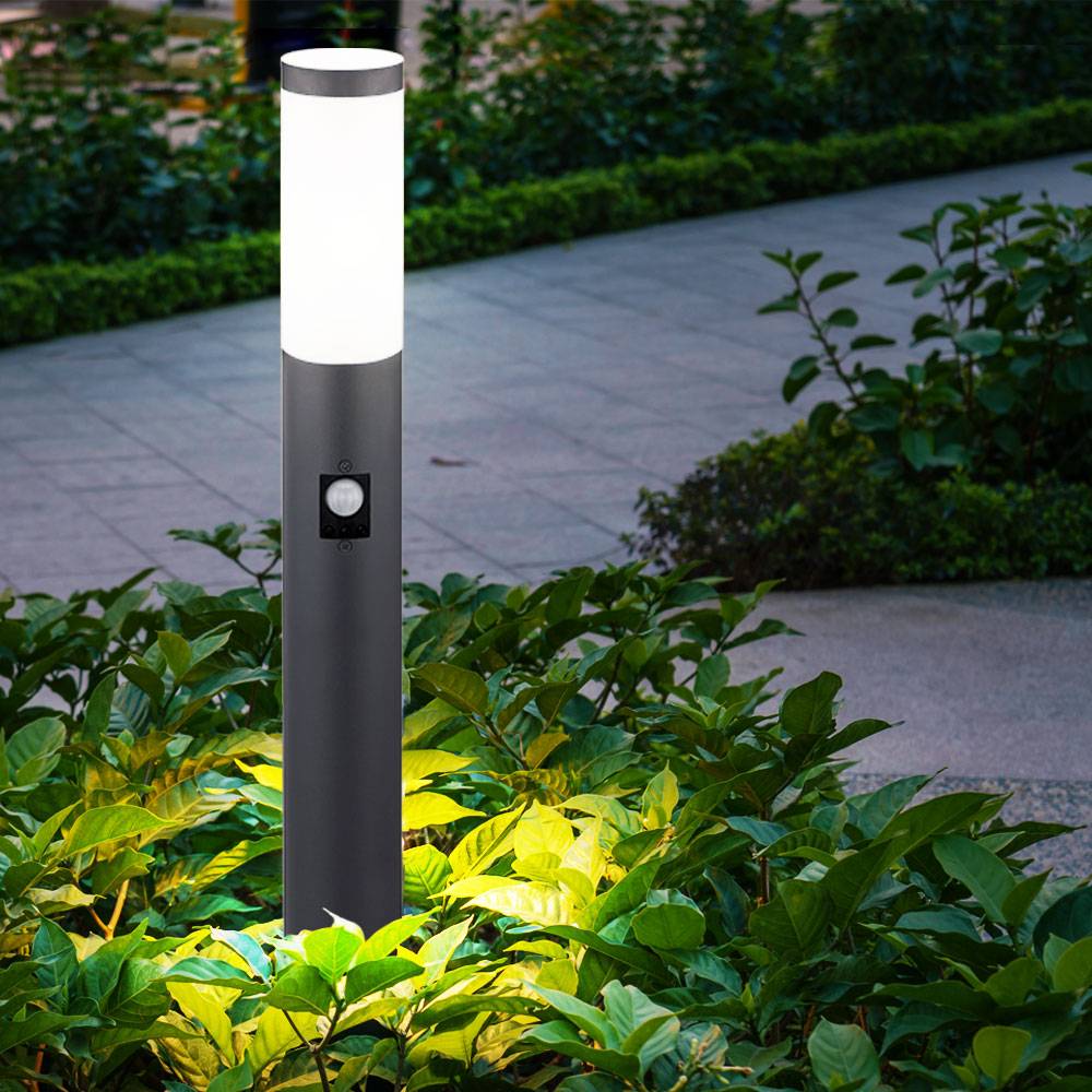 Gartenstehlampe Edelstahl Gartenlampe mit Bewegungsmelder anthrazit E27 Wegeleuchte Garten, 3 Sensoreinstellungen, 1x E27, H 80 cm