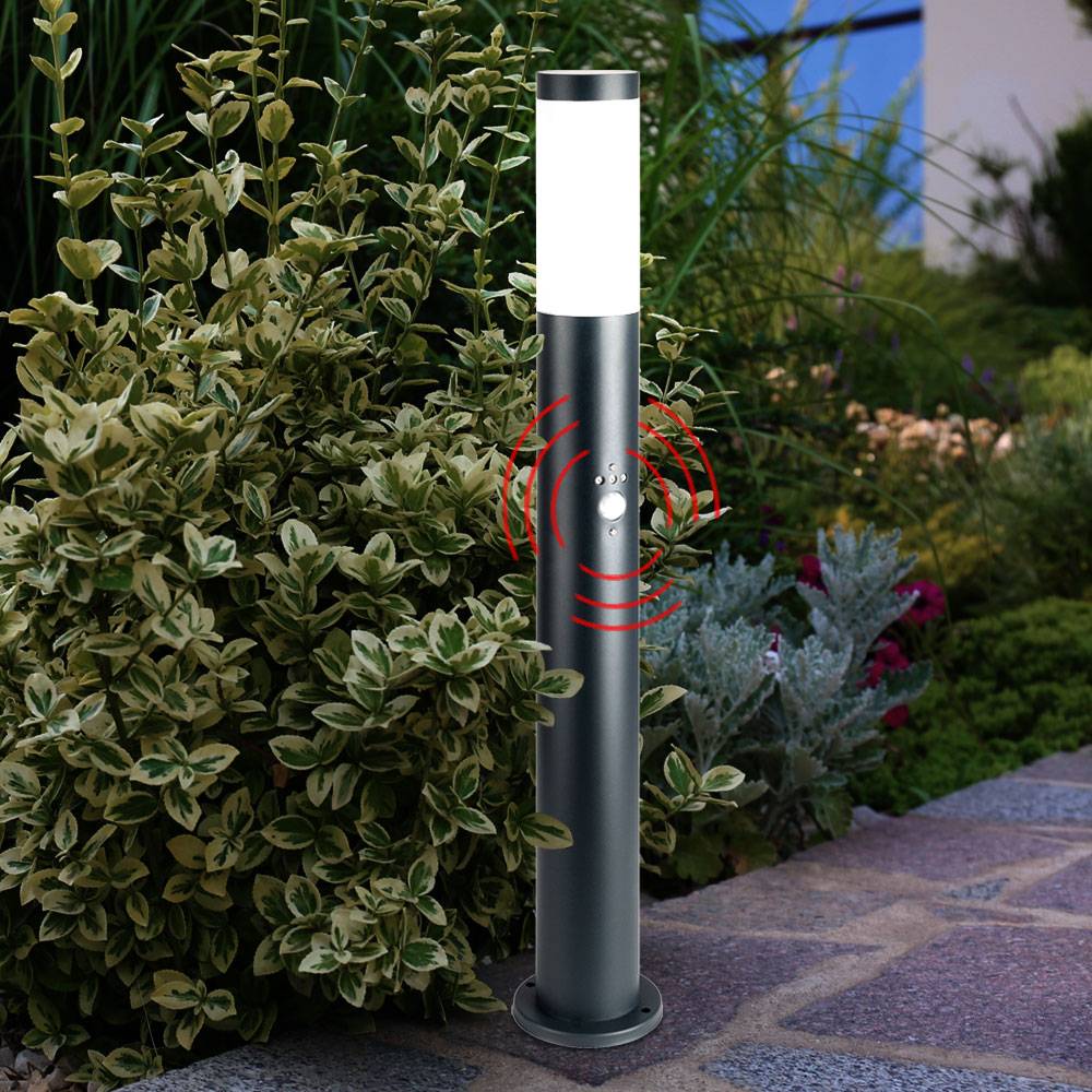 Gartenstehlampe Edelstahl Gartenlampe mit Bewegungsmelder anthrazit E27 Wegeleuchte Garten, 3 Sensoreinstellungen, 1x E27, H 80 cm