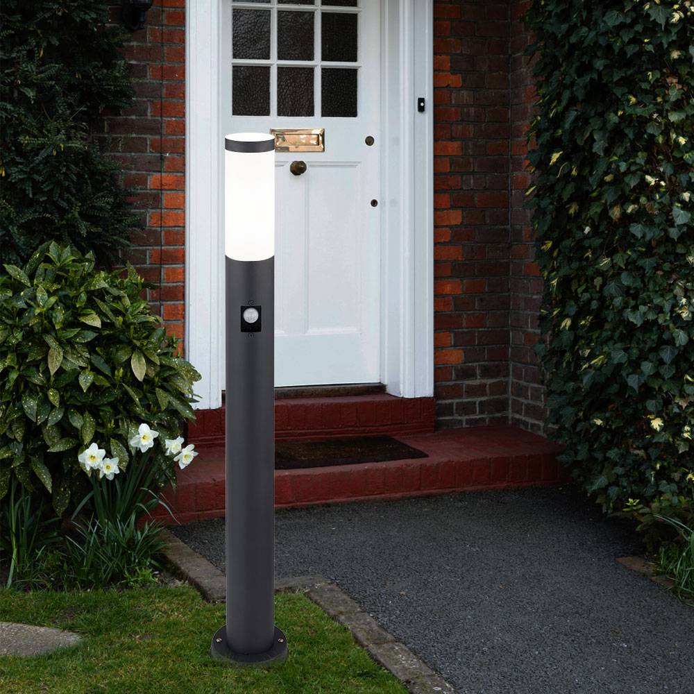 Gartenlampe mit Bewegungsmelder anthrazit Gartenstehlampe Edelstahl E27 Wegeleuchte Garten, 3 Sensoreinstellungen Fernbedienung dimmbar, 1x RGB LED