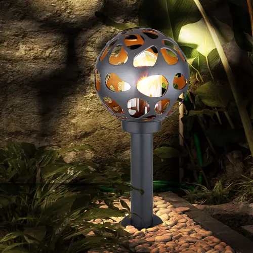 Stehlampe Sockelleuchte Außen Edelstahl Gartenlampe Kugel Aussen mit Strom, ALU Loch-Design anthrazit, 1x E27, DxH 20x 45 cm Stehlampe Sockelleuchte Außen Edelstahl Gartenlampe Kugel Aussen mit Strom, ALU Loch-Design anthrazit, 1x E27, DxH 20x 45 cm