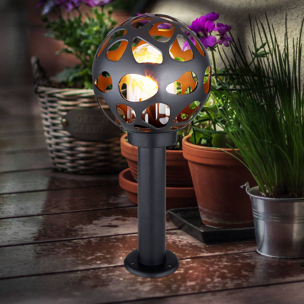 Sockelleuchte Außen Edelstahl Gartenlampe Kugel Stehlampe Aussen mit Strom, ALU Loch-Design anthrazit, 1x E27, DxH 20x 45 cm