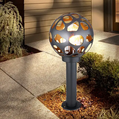 Stehlampe Sockelleuchte Außen Edelstahl Gartenlampe Kugel Aussen mit Strom, ALU Loch-Design anthrazit, 1x E27, DxH 20x 45 cm Stehlampe Sockelleuchte Außen Edelstahl Gartenlampe Kugel Aussen mit Strom, ALU Loch-Design anthrazit, 1x E27, DxH 20x 45 cm