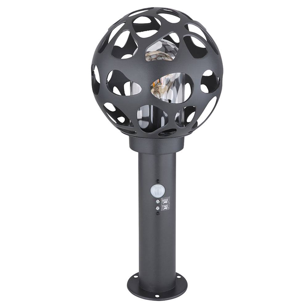 Standleuchte Sockelleuchte mit Bewegungsmelder Kugel Wegelampe mit Bewegungsmelder Außen außen, Edelstahl anthrazit, 1x E27, H 45 cm, Garten