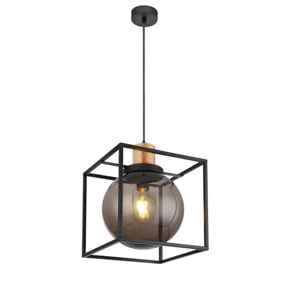 Hängelampe Kugel Pendelleuchte Wohnzimmer Pendelleuchten Esszimmer, Rauchkugel Metall, 1x E27, LxBxH 28 x 28 x 120 cm, Schlafzimmer