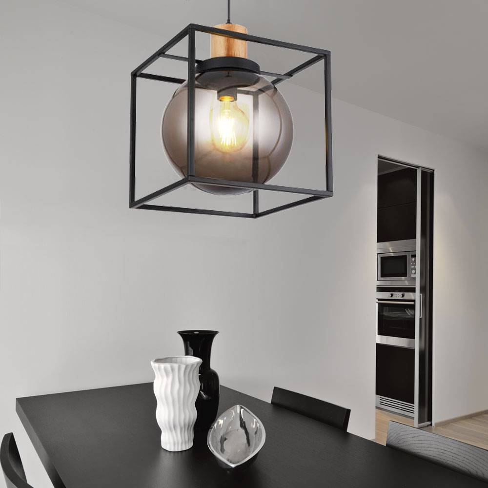 Hängelampe Kugel Pendelleuchte Wohnzimmer Pendelleuchten Esszimmer, Rauchkugel Metall, 1x E27, LxBxH 28 x 28 x 120 cm, Schlafzimmer